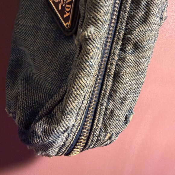PRADA DISTRESSED DENIM POUCH - Picture 6 of 11